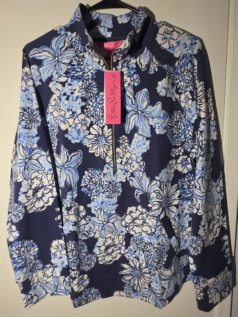 Lilly Pulitzer Navy & Light Blue Floral Zip Swim Coverup